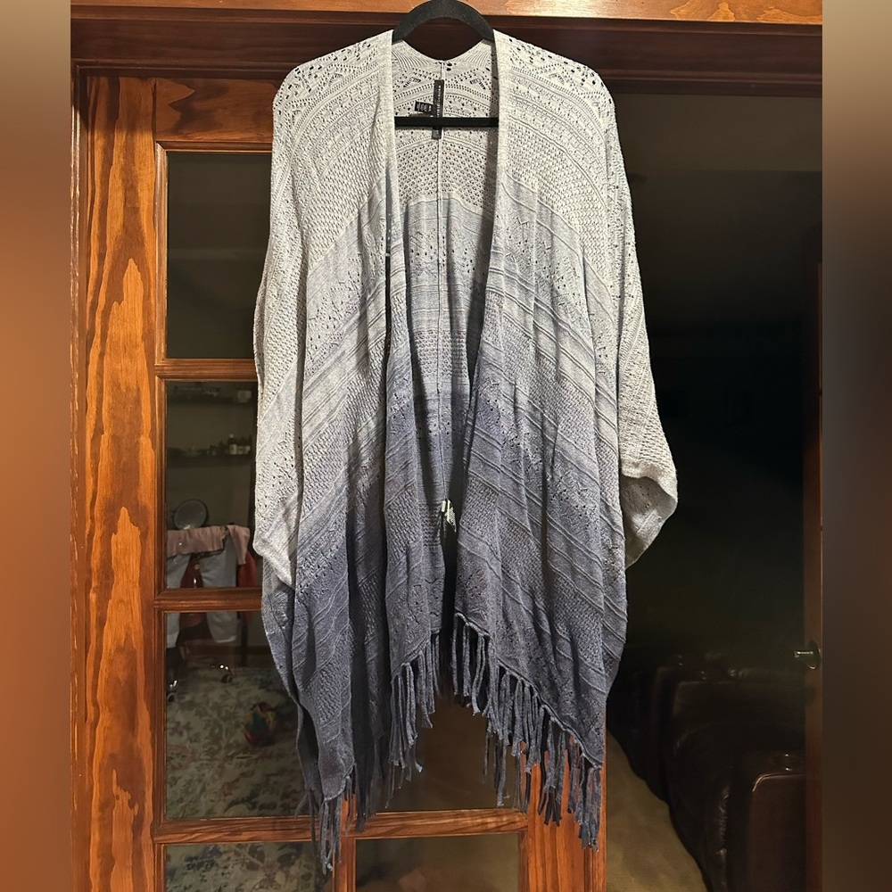 White House Black Market Blue Ombré Cotton Blend Knit Poncho